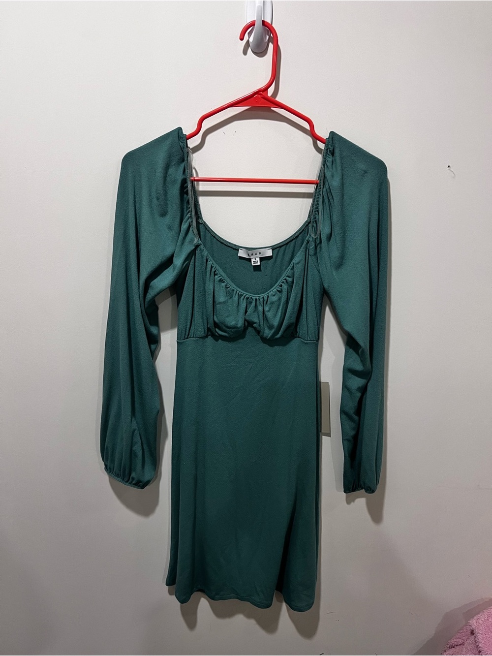 gaze Green Long-Sleeve Scoop Neck Mini Dress